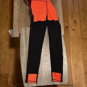 Pop Fit Leggings Size Small Black Orange Mesh Pocket Workout